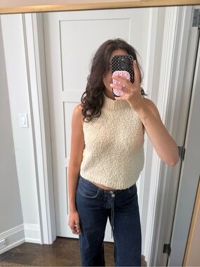 silence + noise Cream Bouclé High-Neck Tank